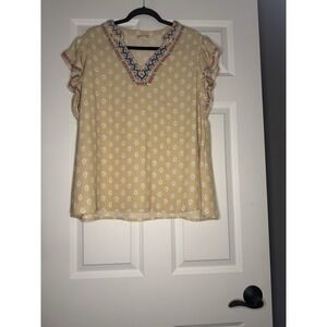 Hailey And Co Embroidered Ruffle Sleeve Peasant Top 2xl Beige Multicolor